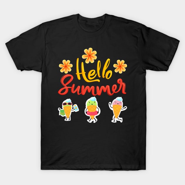 Hello Summer, Cute Floral beach vacation T-Shirt by Daily Design